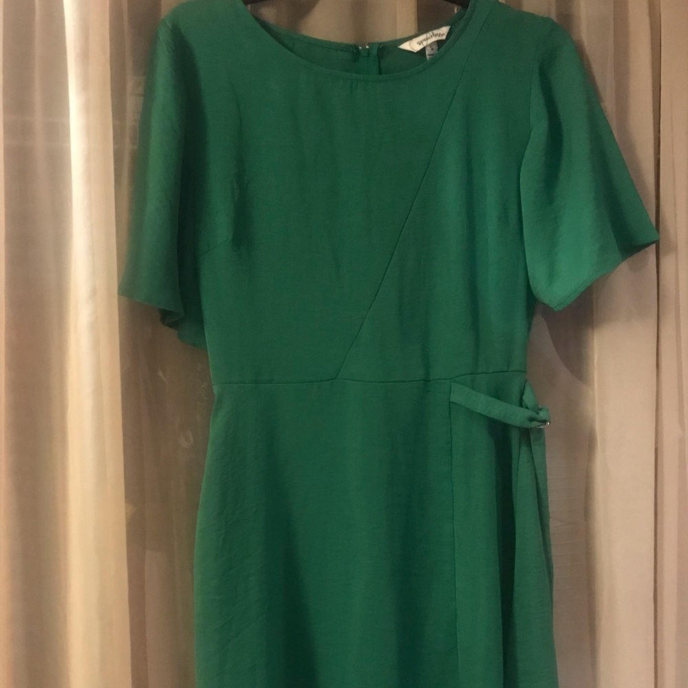 Emerald Flutter-Sleeve Fit & Flare Dress